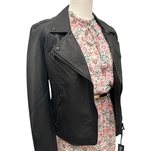 BLANK NYC Moto Jacket Vegan Leather Matte Black Onyx Women’s Size XS Small NEW - Picture 6 of 15